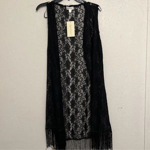 Question? Women's Sleeveless Cover Up Black Size L Fringe Bottom